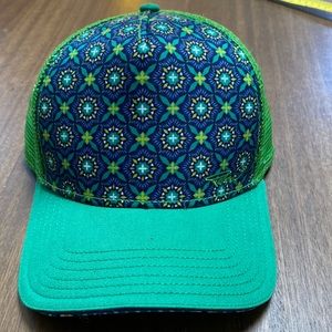 Womens Prana Trucker hat green and blue